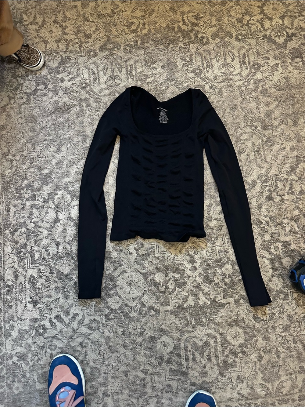 Free People Black Long Sleeve Scoop Neck Top